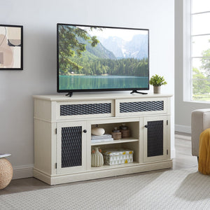 English Elm Embossed Farmhouse Media Console with Sliding Doors Open Shelving and Cable Management White W2275P389922