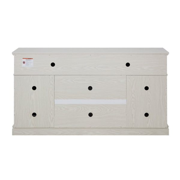 English Elm Embossed Farmhouse Media Console with Sliding Doors Open Shelving and Cable Management White W2275P389922