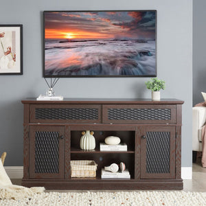 English Elm Embossed Farmhouse Media Console with Sliding Doors Open Shelving and Cable Management Cherry W2275P389923