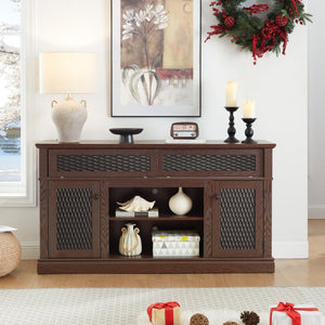 English Elm Embossed Farmhouse Media Console with Sliding Doors Open Shelving and Cable Management Cherry W2275P389923
