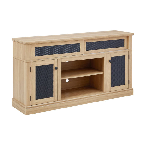 English Elm Embossed Farmhouse Media Console with Sliding Doors Open Shelving and Cable Management Light Oak W2275P389924
