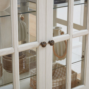 English Elm Curio Display Cabinet Four Glass Door Lattice Showcase with Adjustable Shelves and Built-in Light White W2275P460416
