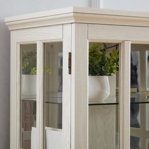 English Elm Curio Display Cabinet Four Glass Door Lattice Showcase with Adjustable Shelves and Built-in Light White W2275P460416