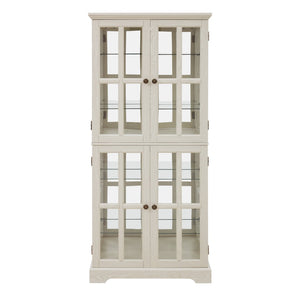 English Elm Curio Display Cabinet Four Glass Door Lattice Showcase with Adjustable Shelves and Built-in Light White W2275P460416