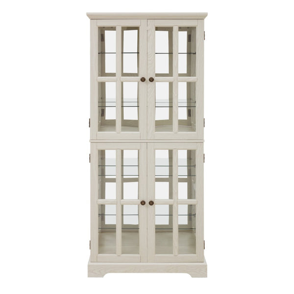 English Elm Curio Display Cabinet Four Glass Door Lattice Showcase with Adjustable Shelves and Built-in Light White W2275P460416