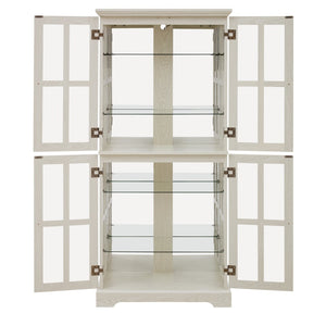 English Elm Curio Display Cabinet Four Glass Door Lattice Showcase with Adjustable Shelves and Built-in Light White W2275P460416