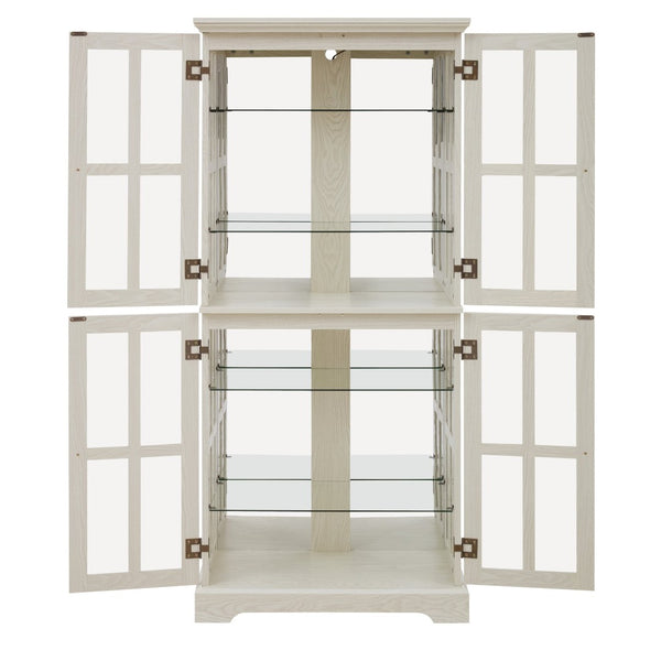 English Elm Curio Display Cabinet Four Glass Door Lattice Showcase with Adjustable Shelves and Built-in Light White W2275P460416