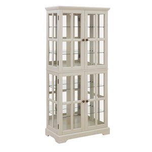 English Elm Curio Display Cabinet Four Glass Door Lattice Showcase with Adjustable Shelves and Built-in Light White W2275P460416