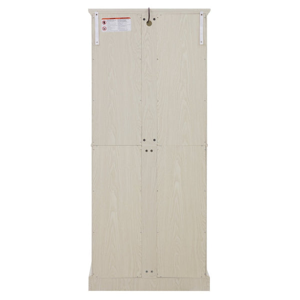 English Elm Curio Display Cabinet Four Glass Door Lattice Showcase with Adjustable Shelves and Built-in Light White W2275P460416