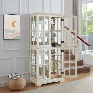 English Elm Curio Display Cabinet Four Glass Door Lattice Showcase with Adjustable Shelves and Built-in Light White W2275P460416