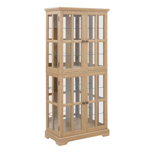 English Elm Curio Display Cabinet Four Glass Door Lattice Showcase with Adjustable Shelves and Built-in Light Oak W2275P460417