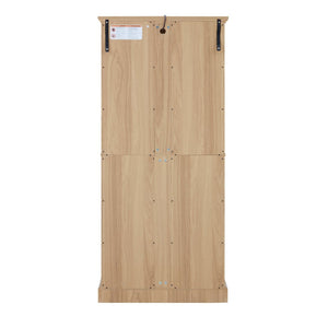 English Elm Curio Display Cabinet Four Glass Door Lattice Showcase with Adjustable Shelves and Built-in Light Oak W2275P460417