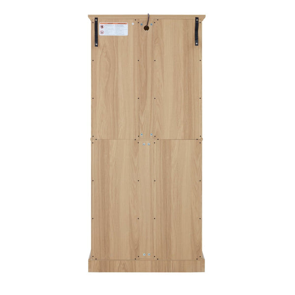 English Elm Curio Display Cabinet Four Glass Door Lattice Showcase with Adjustable Shelves and Built-in Light Oak W2275P460417