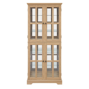 English Elm Curio Display Cabinet Four Glass Door Lattice Showcase with Adjustable Shelves and Built-in Light Oak W2275P460417