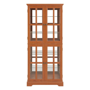 English Elm Curio Display Cabinet Four Glass Door Lattice Showcase with Adjustable Shelves and Built-in Light Dark Oak W2275P460418