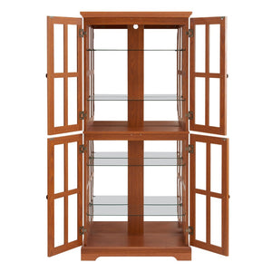 English Elm Curio Display Cabinet Four Glass Door Lattice Showcase with Adjustable Shelves and Built-in Light Dark Oak W2275P460418