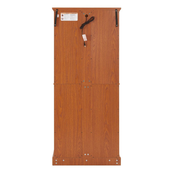 English Elm Curio Display Cabinet Four Glass Door Lattice Showcase with Adjustable Shelves and Built-in Light Dark Oak W2275P460418
