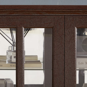English Elm Curio Cabinet Cherry Finish Lattice Glass Doors Adjustable Shelves Lighted Vintage Display W2275P460419