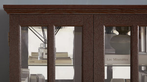 English Elm Curio Cabinet Cherry Finish Lattice Glass Doors Adjustable Shelves Lighted Vintage Display W2275P460419