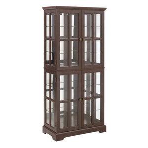 English Elm Curio Cabinet Cherry Finish Lattice Glass Doors Adjustable Shelves Lighted Vintage Display W2275P460419
