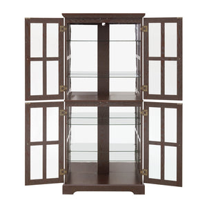 English Elm Curio Cabinet Cherry Finish Lattice Glass Doors Adjustable Shelves Lighted Vintage Display W2275P460419