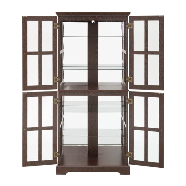 English Elm Curio Cabinet Cherry Finish Lattice Glass Doors Adjustable Shelves Lighted Vintage Display W2275P460419