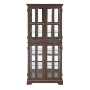 English Elm Curio Cabinet Cherry Finish Lattice Glass Doors Adjustable Shelves Lighted Vintage Display W2275P460419