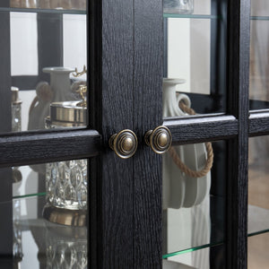 English Elm Curio Display Cabinet Four Glass Door Lattice Showcase with Adjustable Shelves and Built-in Light Black W2275P460420