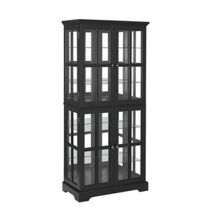 English Elm Curio Display Cabinet Four Glass Door Lattice Showcase with Adjustable Shelves and Built-in Light Black W2275P460420