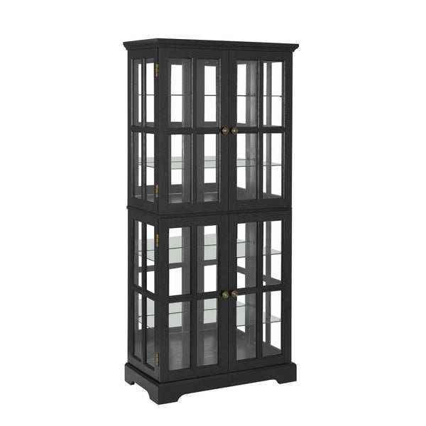 English Elm Curio Display Cabinet Four Glass Door Lattice Showcase with Adjustable Shelves and Built-in Light Black W2275P460420
