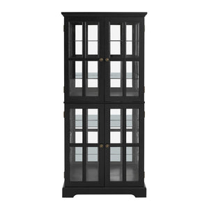 English Elm Curio Display Cabinet Four Glass Door Lattice Showcase with Adjustable Shelves and Built-in Light Black W2275P460420