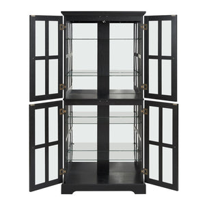 English Elm Curio Display Cabinet Four Glass Door Lattice Showcase with Adjustable Shelves and Built-in Light Black W2275P460420