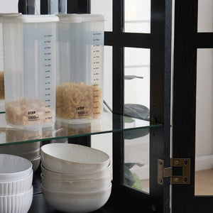 English Elm Curio Display Cabinet Four Glass Door Lattice Showcase with Adjustable Shelves and Built-in Light Black W2275P460420