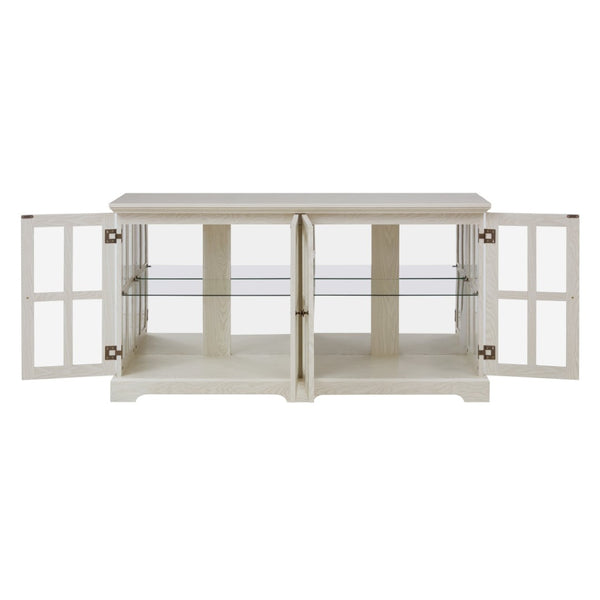 English Elm Led Curio Cabinet Antique White Four Door Glass Display with Adjustable Shelves W2275P460421