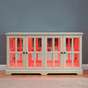 English Elm Led Curio Cabinet Antique White Four Door Glass Display with Adjustable Shelves W2275P460421