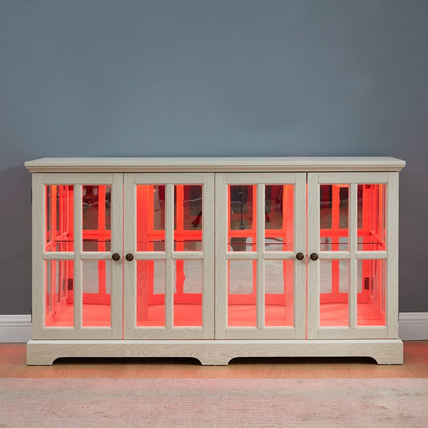English Elm Led Curio Cabinet Antique White Four Door Glass Display with Adjustable Shelves W2275P460421