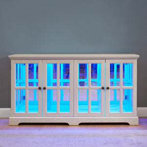 English Elm Led Curio Cabinet Antique White Four Door Glass Display with Adjustable Shelves W2275P460421