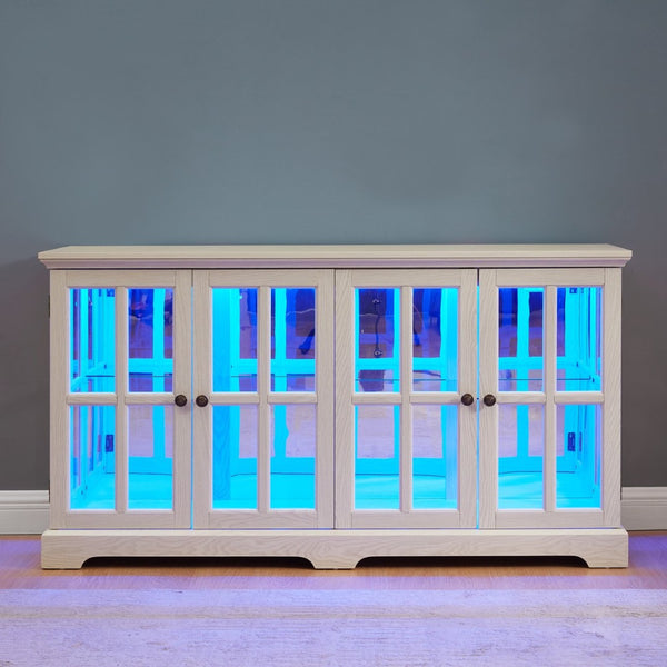 English Elm Led Curio Cabinet Antique White Four Door Glass Display with Adjustable Shelves W2275P460421