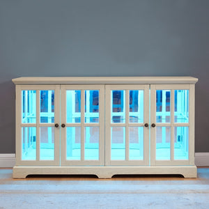 English Elm Led Curio Cabinet Antique White Four Door Glass Display with Adjustable Shelves W2275P460421