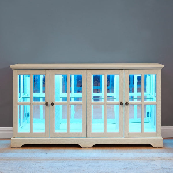 English Elm Led Curio Cabinet Antique White Four Door Glass Display with Adjustable Shelves W2275P460421
