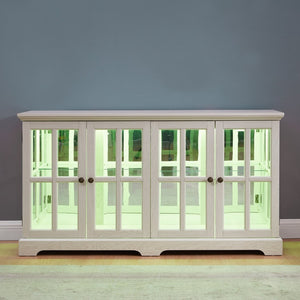English Elm Led Curio Cabinet Antique White Four Door Glass Display with Adjustable Shelves W2275P460421