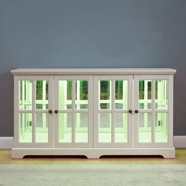 English Elm Led Curio Cabinet Antique White Four Door Glass Display with Adjustable Shelves W2275P460421