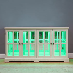 English Elm Led Curio Cabinet Antique White Four Door Glass Display with Adjustable Shelves W2275P460421