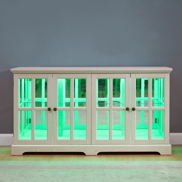 English Elm Led Curio Cabinet Antique White Four Door Glass Display with Adjustable Shelves W2275P460421