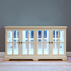 English Elm Led Curio Cabinet Antique White Four Door Glass Display with Adjustable Shelves W2275P460421
