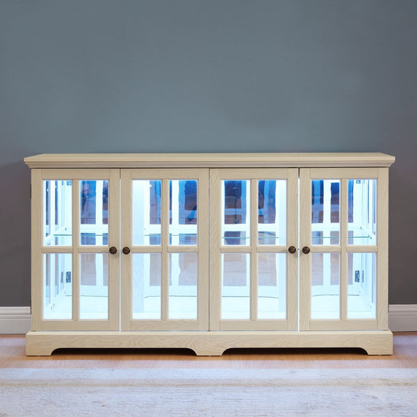 English Elm Led Curio Cabinet Antique White Four Door Glass Display with Adjustable Shelves W2275P460421