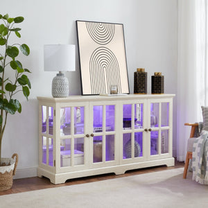 English Elm Led Curio Cabinet Antique White Four Door Glass Display with Adjustable Shelves W2275P460421