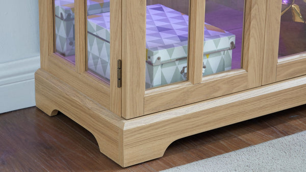 English Elm Led Curio Cabinet Antique White Four Door Glass Display with Adjustable Shelves Oak W2275P460422