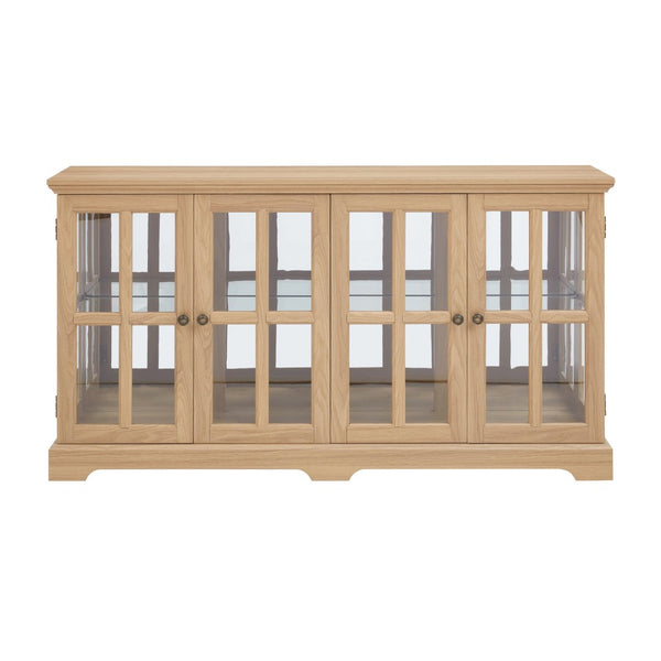English Elm Led Curio Cabinet Antique White Four Door Glass Display with Adjustable Shelves Oak W2275P460422