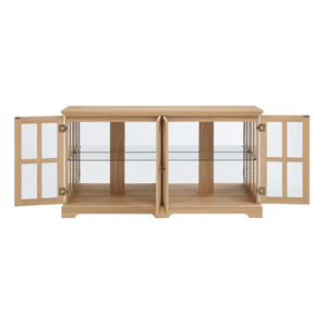 English Elm Led Curio Cabinet Antique White Four Door Glass Display with Adjustable Shelves Oak W2275P460422